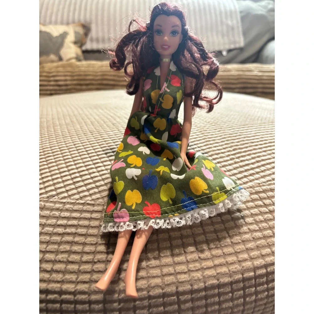 Disney Princess Belle Doll Beauty and the Beast Green Apple Print Lace Dress 11